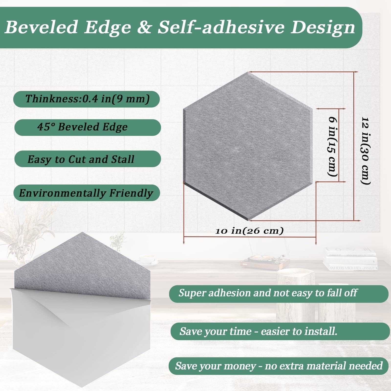 Paneles Acústicos Hexagonales - Paquete -Gris Ceniza - Imagen 5