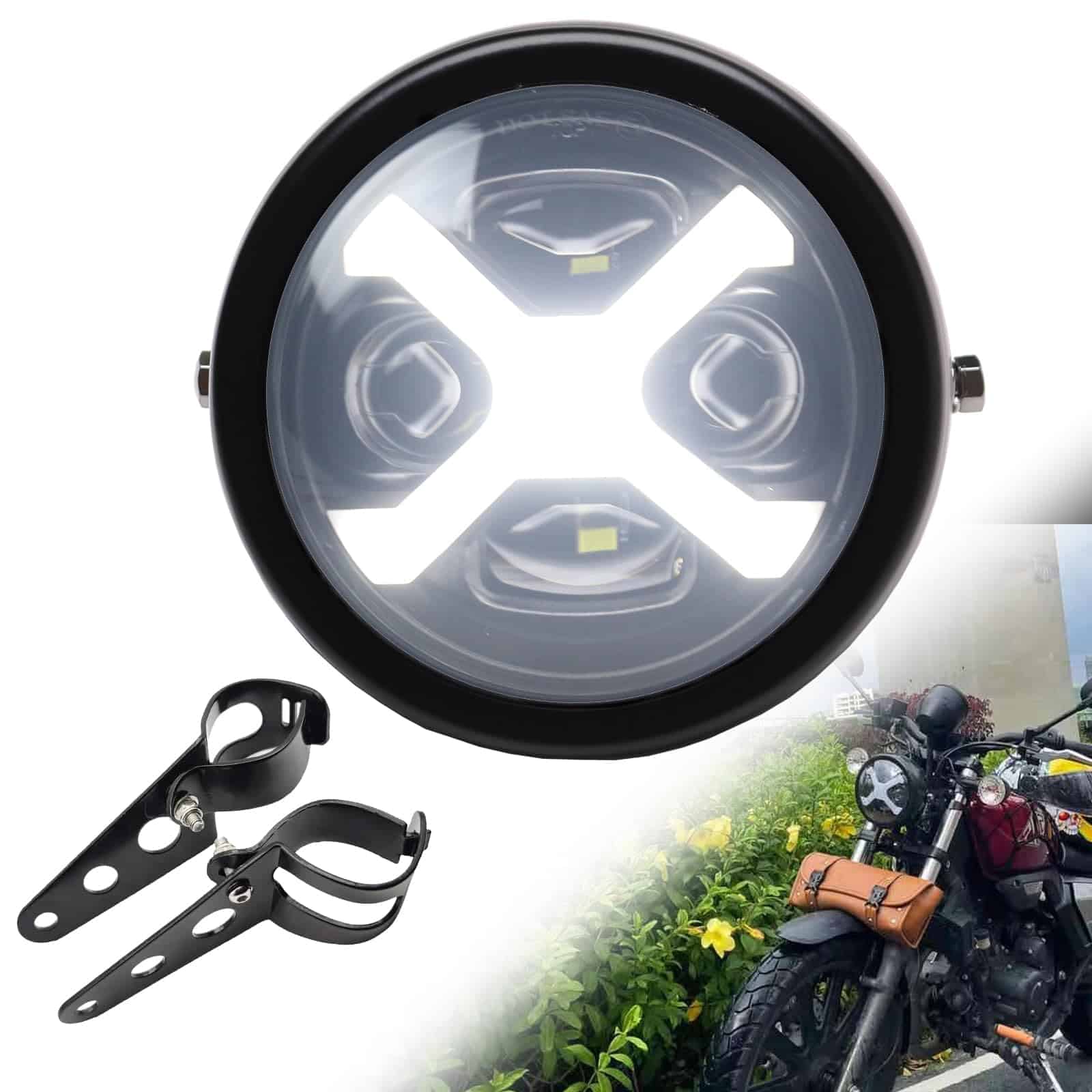 SINLIRU Foco de Motocicleta LED Negro de 5.75 pulgadas con