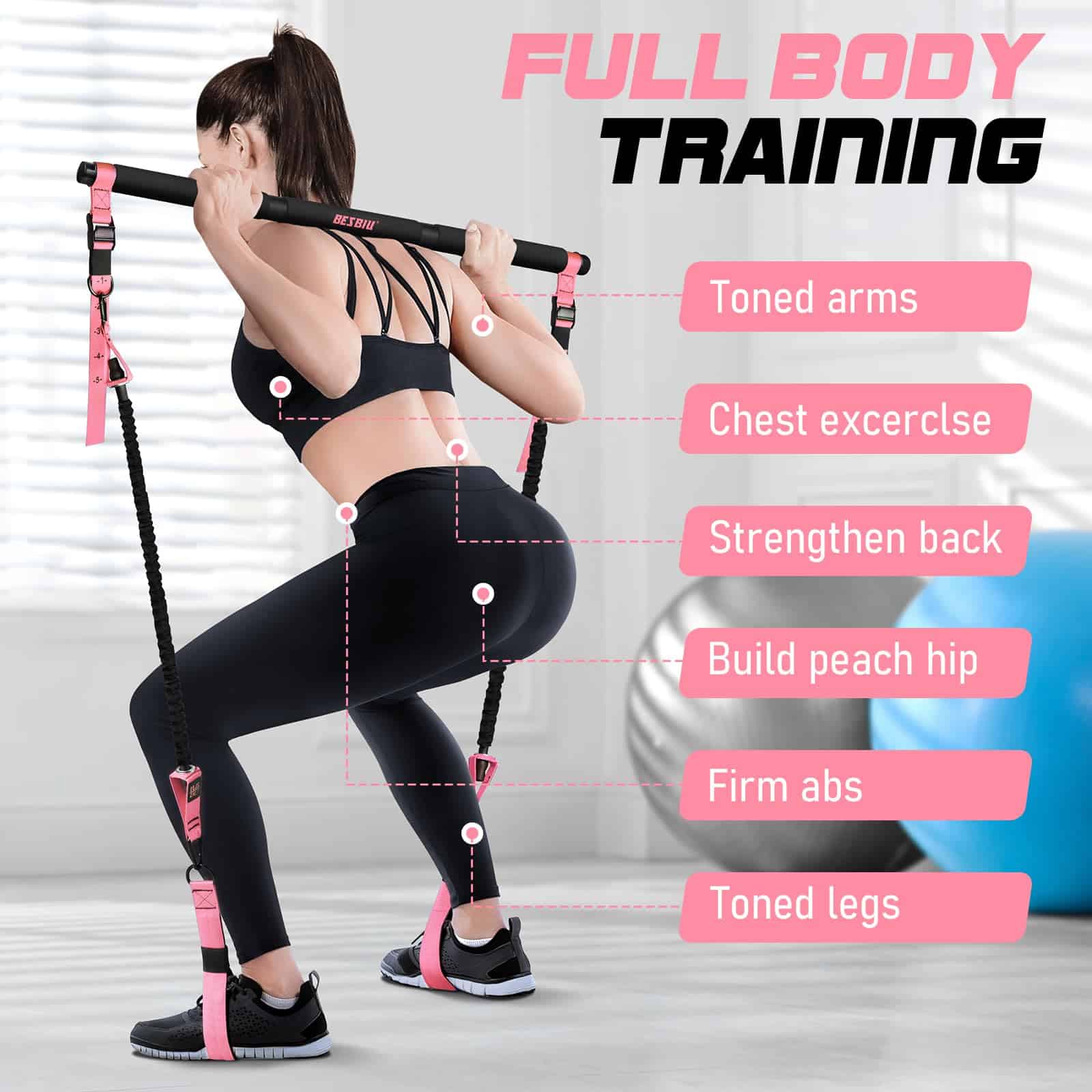 Kit de Barra de Pilates con Bandas de -rosa - Imagen 7