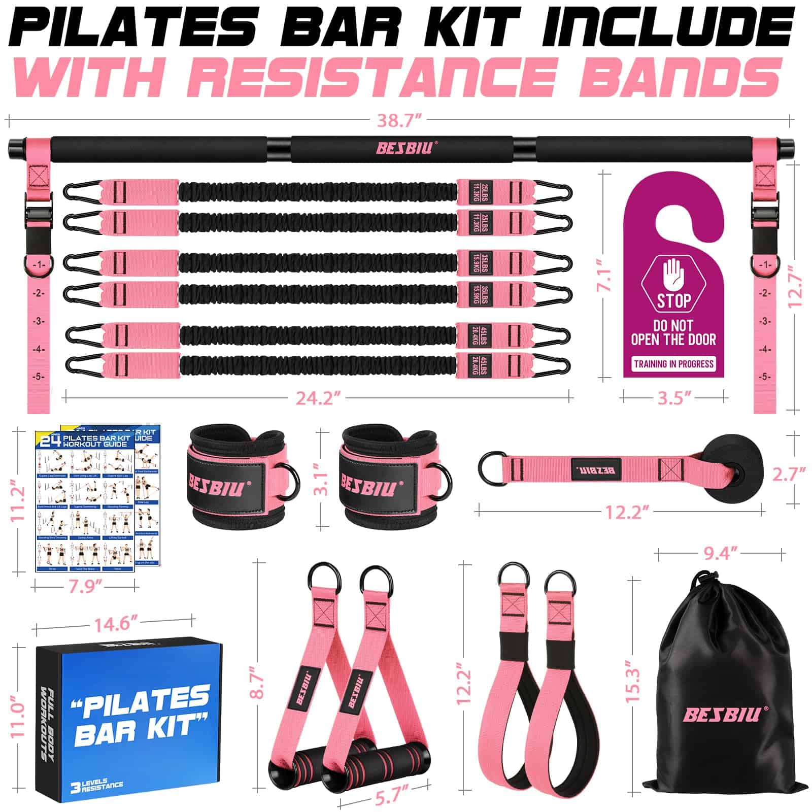 Kit de Barra de Pilates con Bandas de -rosa - Imagen 8