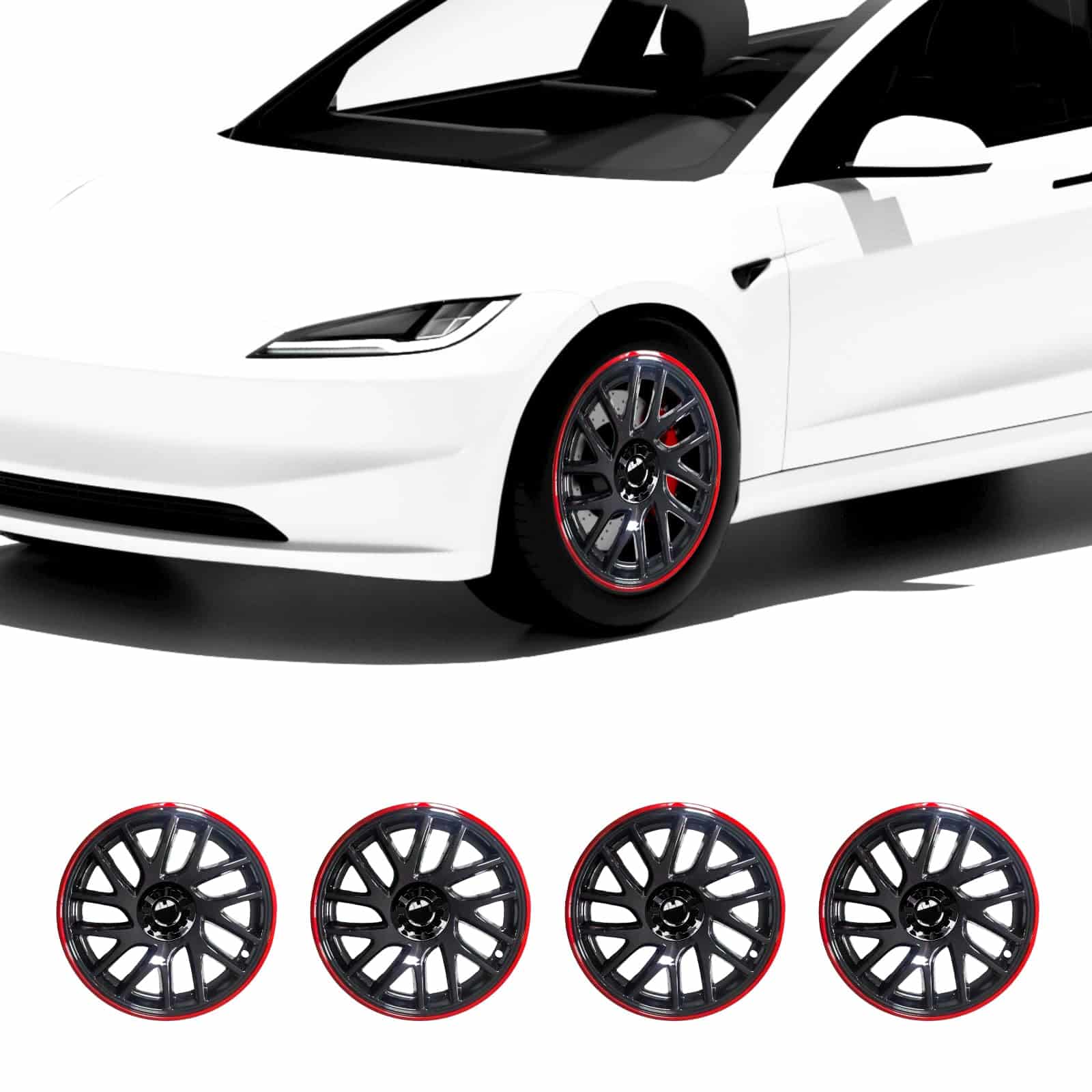 Cubiertas de rueda para Tesla Model 3, -Negro y Rojo