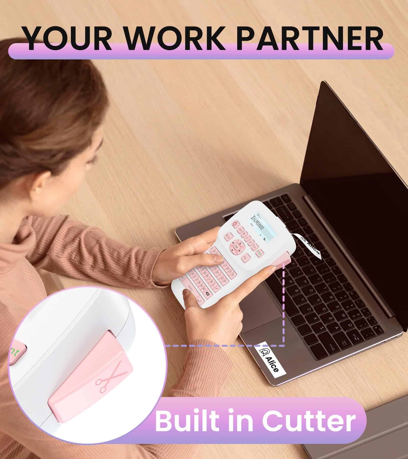 Máquina etiquetadora rosa con cinta, etiquetadora - Imagen 7