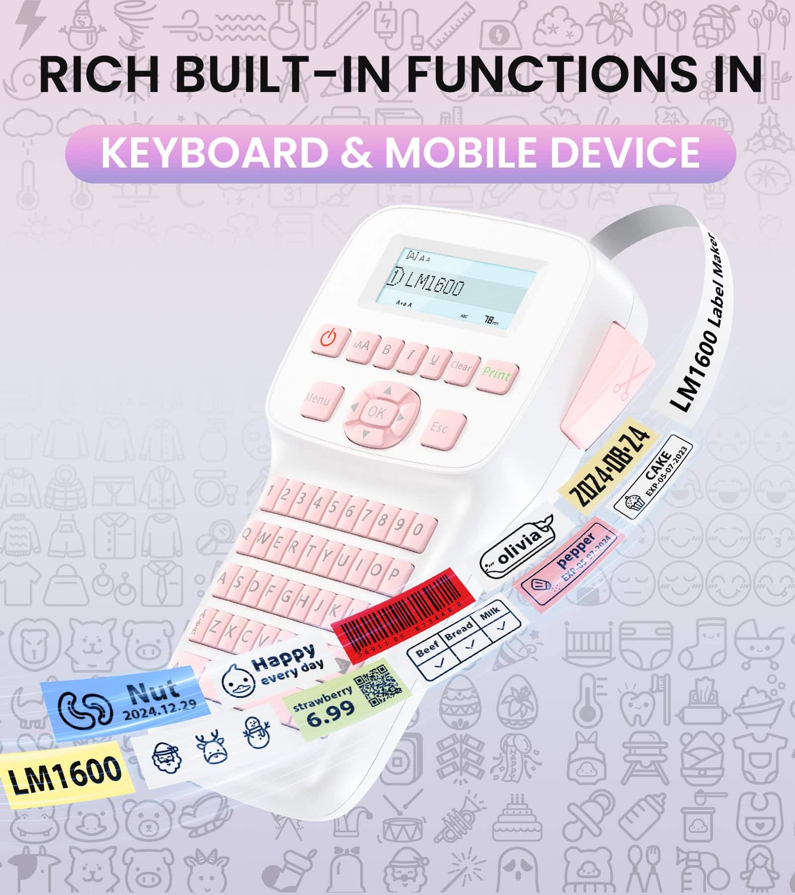 Máquina etiquetadora rosa con cinta, etiquetadora - Imagen 5