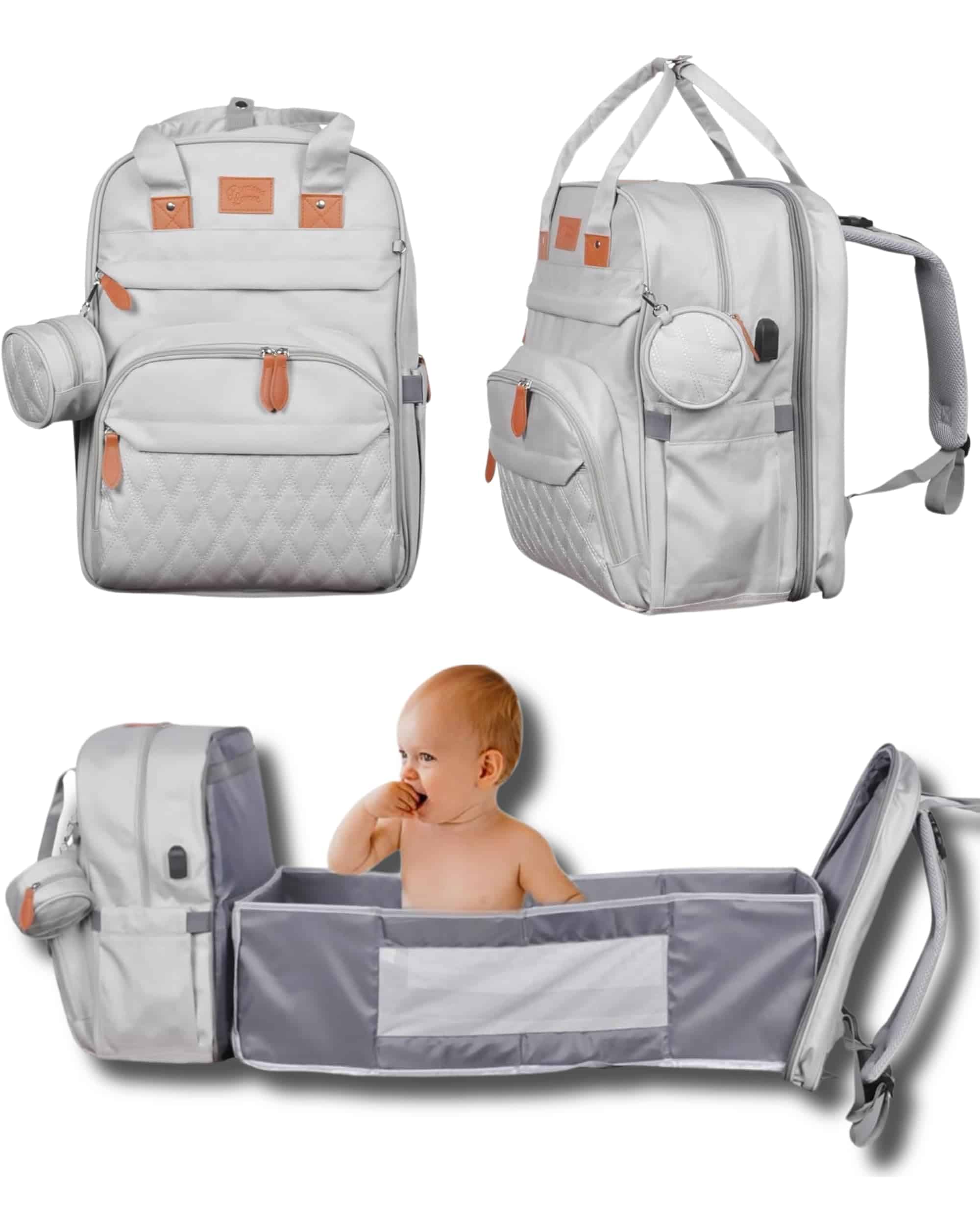 Bolso de pañales Precious Leonor con Estación -Gris Claro