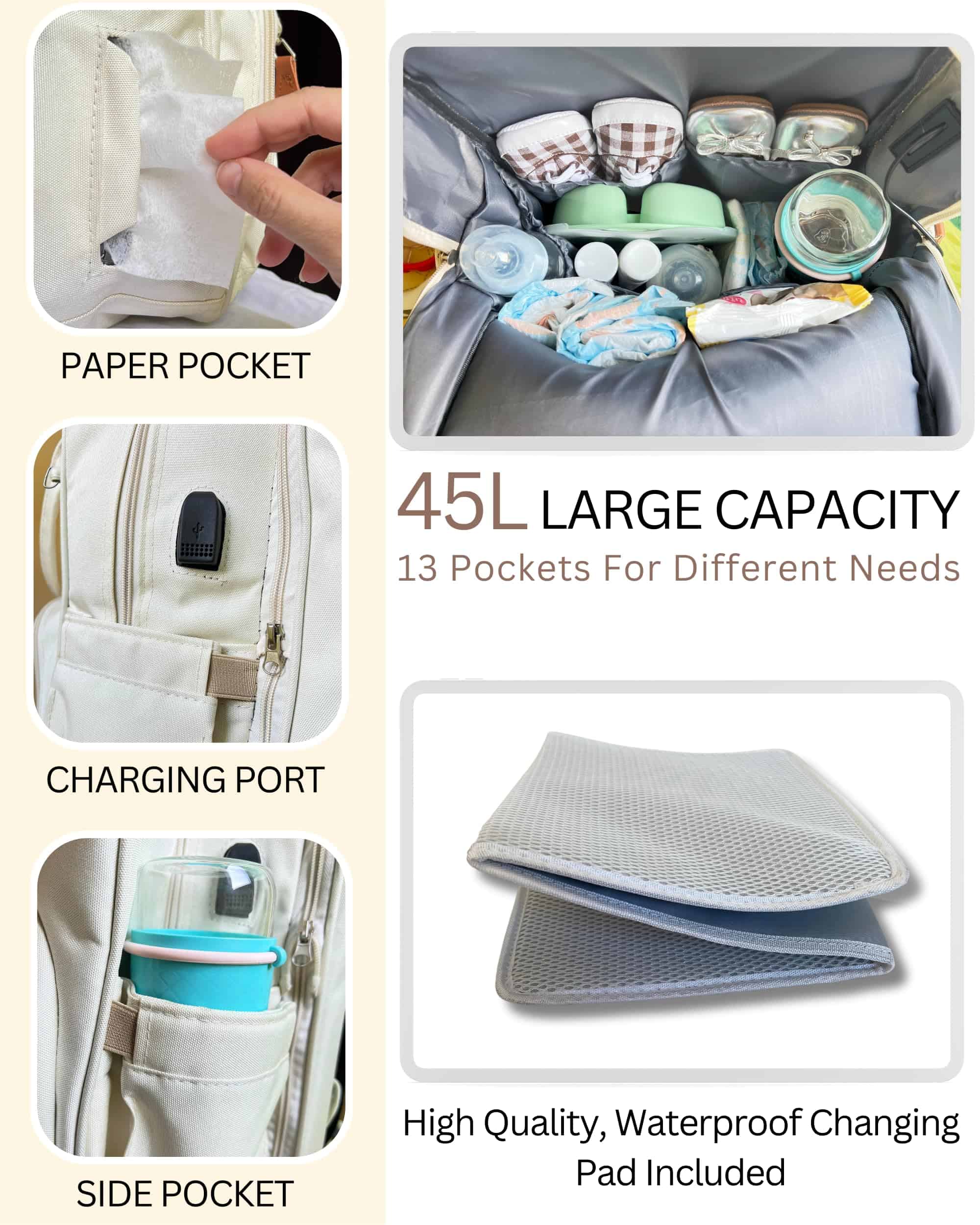 Bolso de pañales Precious Leonor con Estación -Gris Claro - Imagen 3