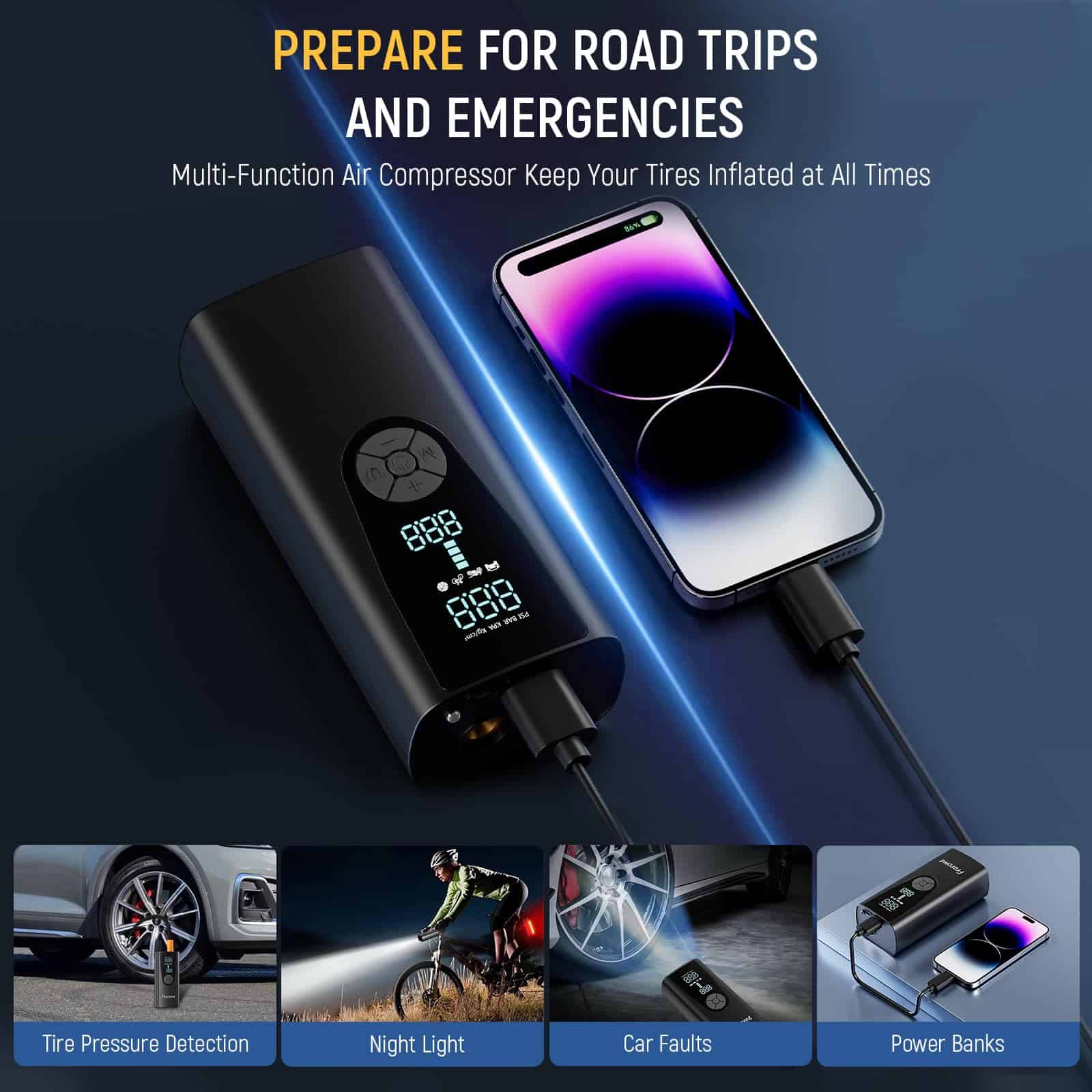 Compresor de aire portátil para neumáticos, 150PSI & - Imagen 6