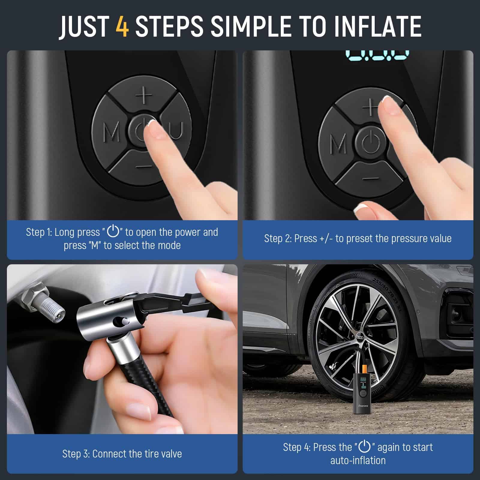 Compresor de aire portátil para neumáticos, 150PSI & - Imagen 8