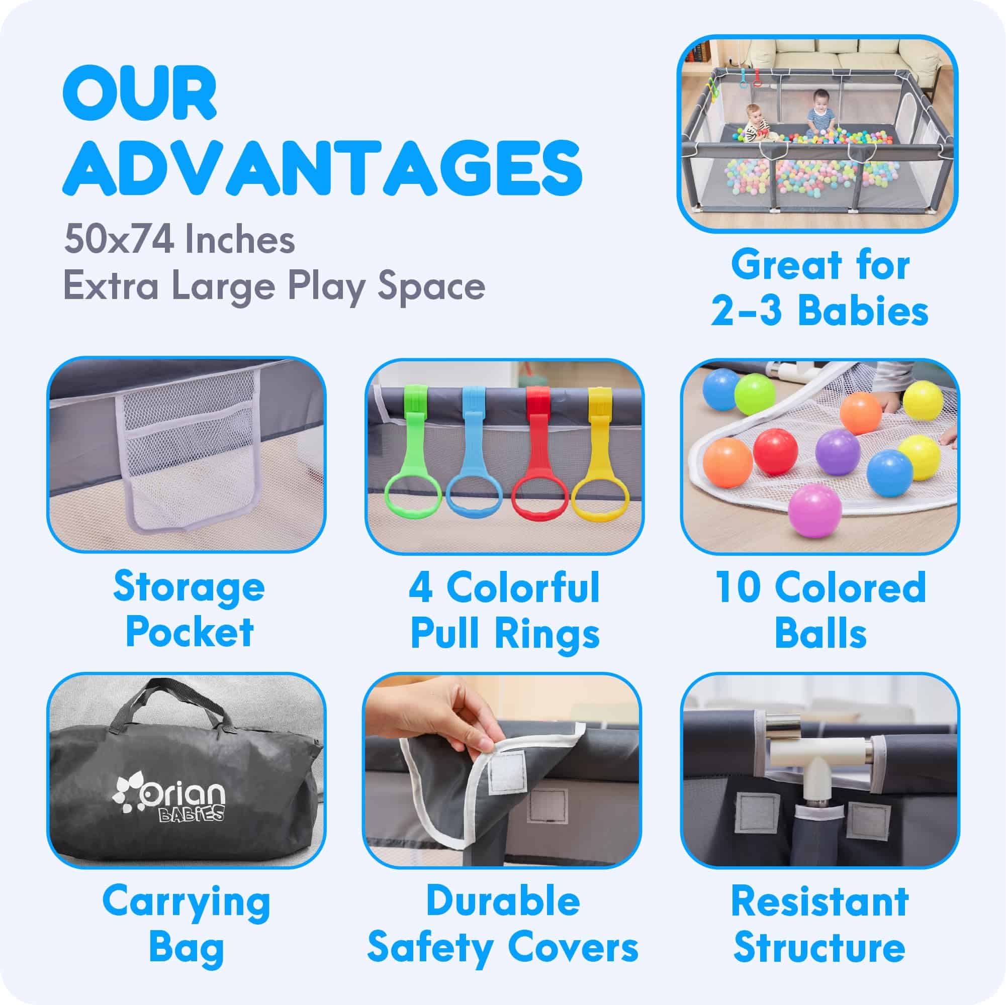 Corralito para Bebés Orian 74x50 XL - Amplio Corral para - Imagen 5