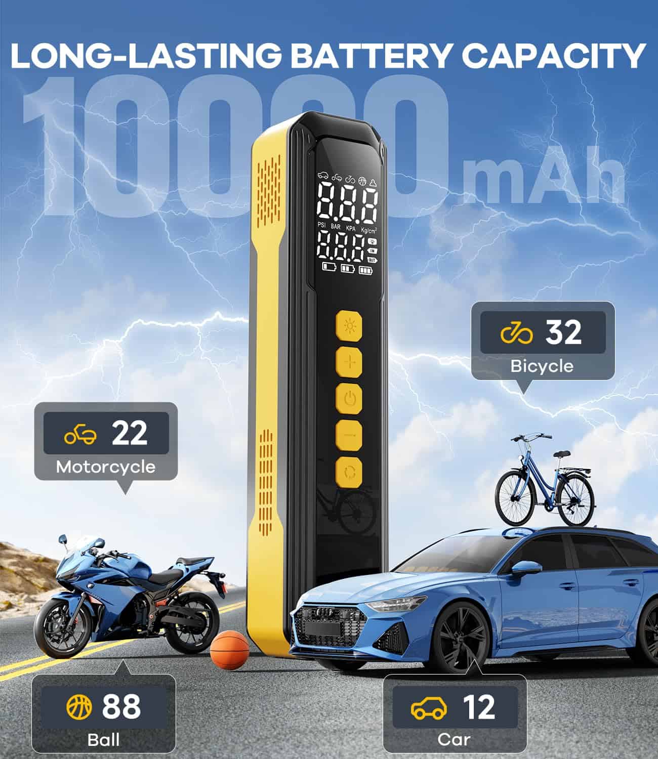 Inflador de Neumáticos Compresor de Aire Portátil - 5X Más - Imagen 4
