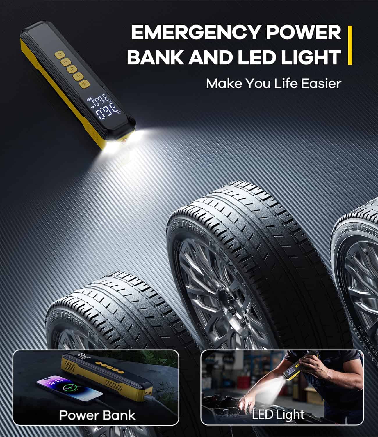 Inflador de Neumáticos Compresor de Aire Portátil - 5X Más - Imagen 8