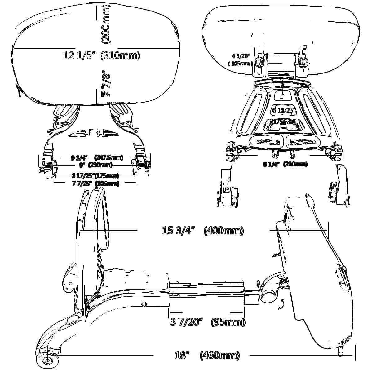 Respaldo ajustable para motocicleta con parrilla plegable, - Imagen 4