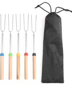 5PCS Brochetas de Acero Inoxidable con Mango de Madera -