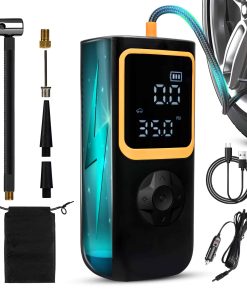 Inflador de neumáticos portátil con medidor de presión,