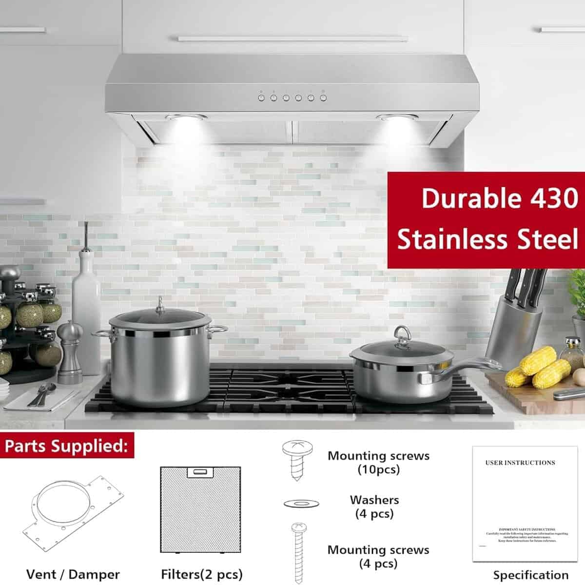 Campana extractora de 24 pulgadas ONEEON para debajo del - Imagen 8