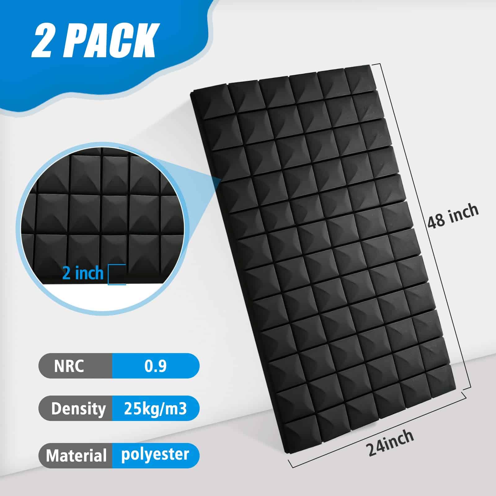 Paneles de Espuma Acústica HWLIYUTAI 2 Pack 48"x24"x2" - - Imagen 3