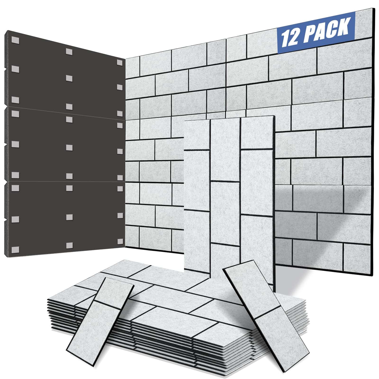 Pack de 12 Paneles Acústicos con Autoadhesivo, 24"X 12"X