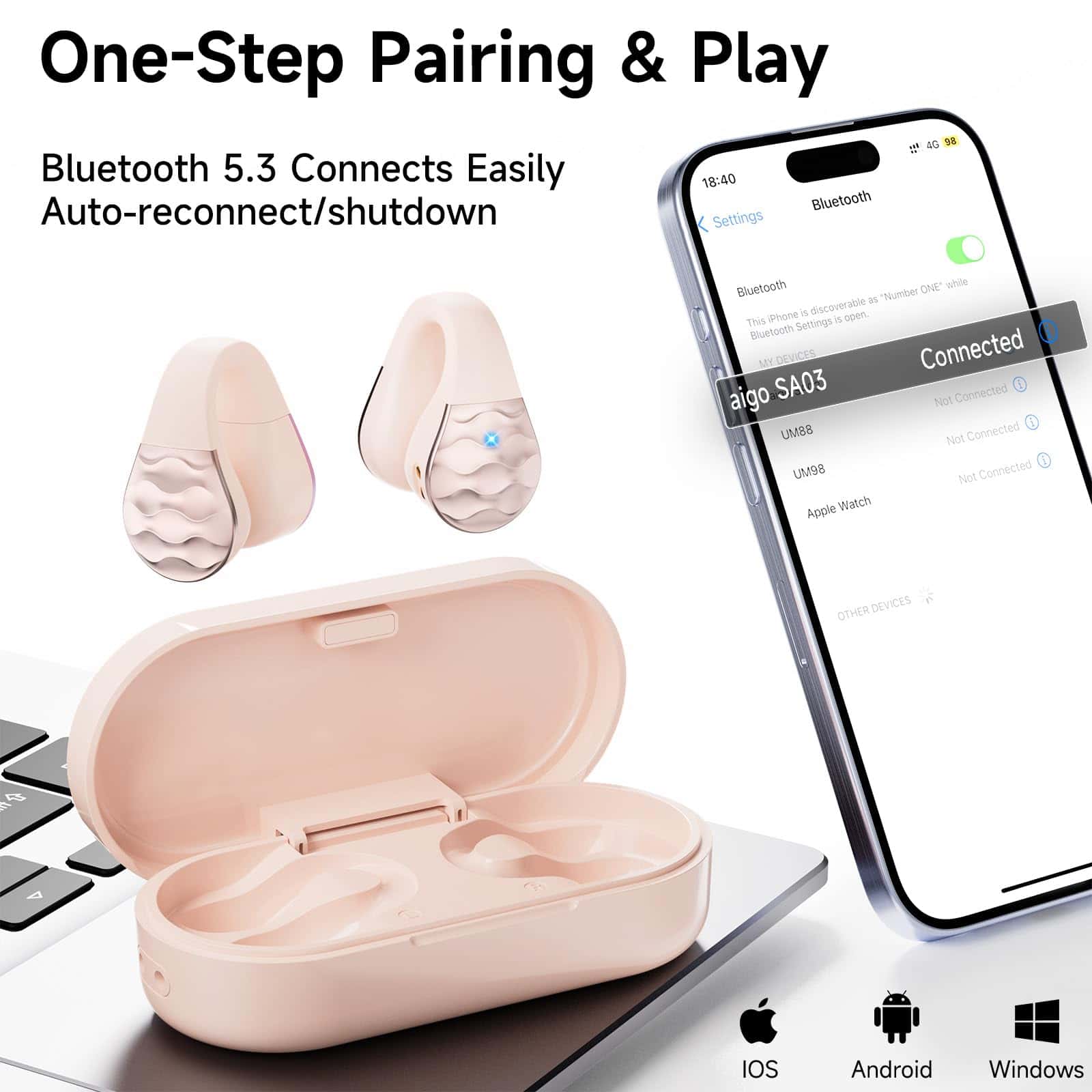 Audífono Inalámbrico aigo Bluetooth, Clip de Oído Abierto, - Imagen 5