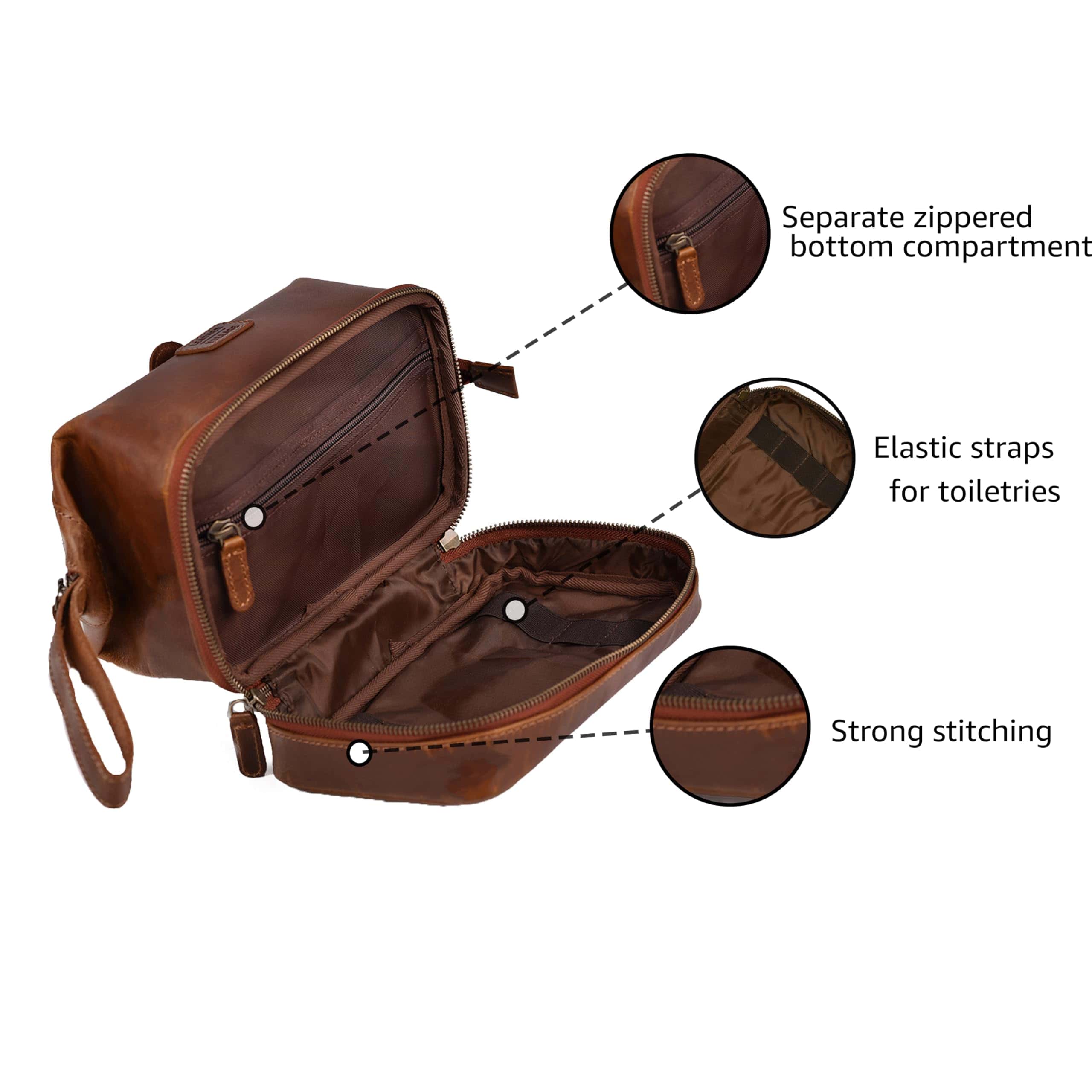 LEATHER VILLAGE Bolsa de Aseo de Cuero Genuino – Grande Kit - Imagen 3