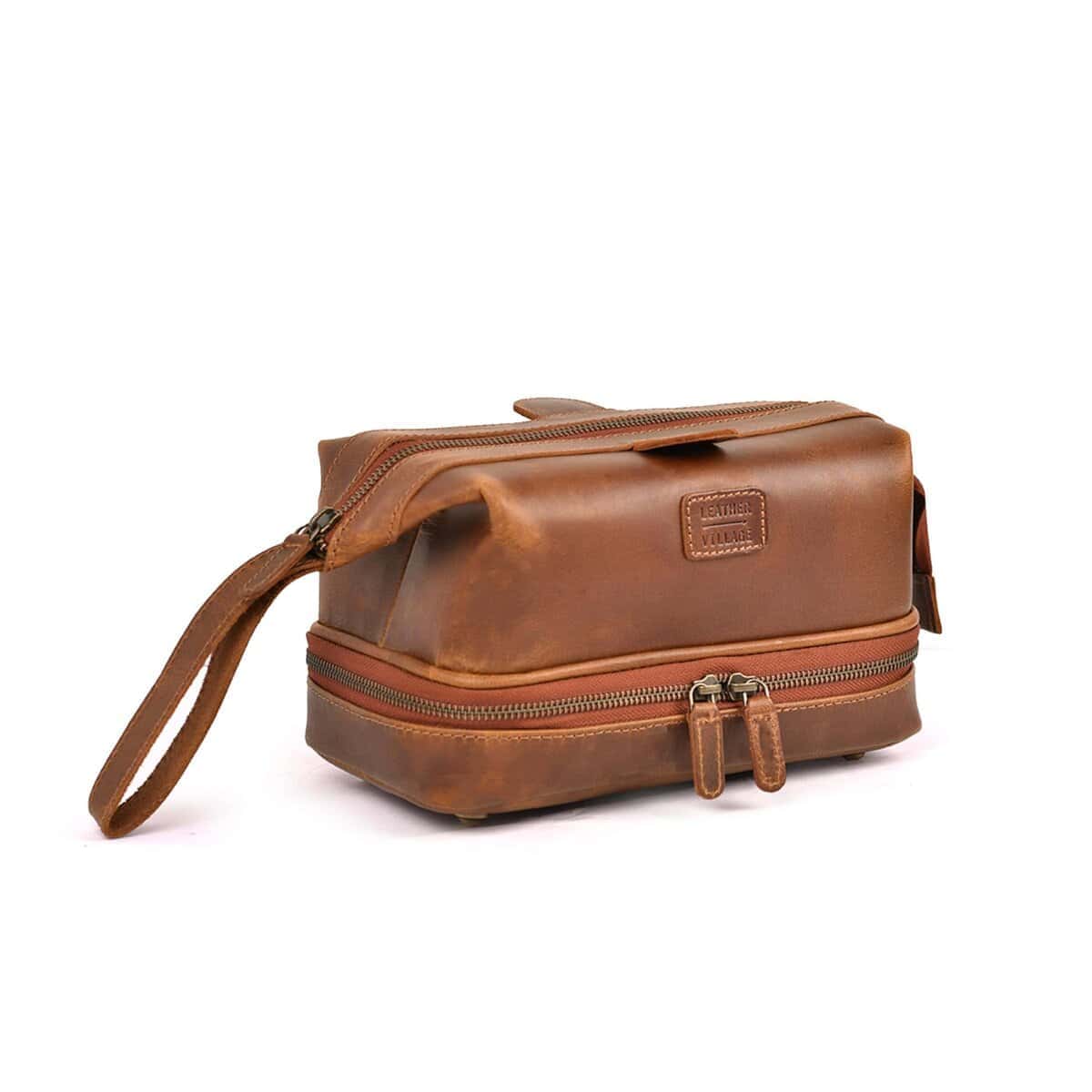 LEATHER VILLAGE Bolsa de Aseo de Cuero Genuino – Grande Kit