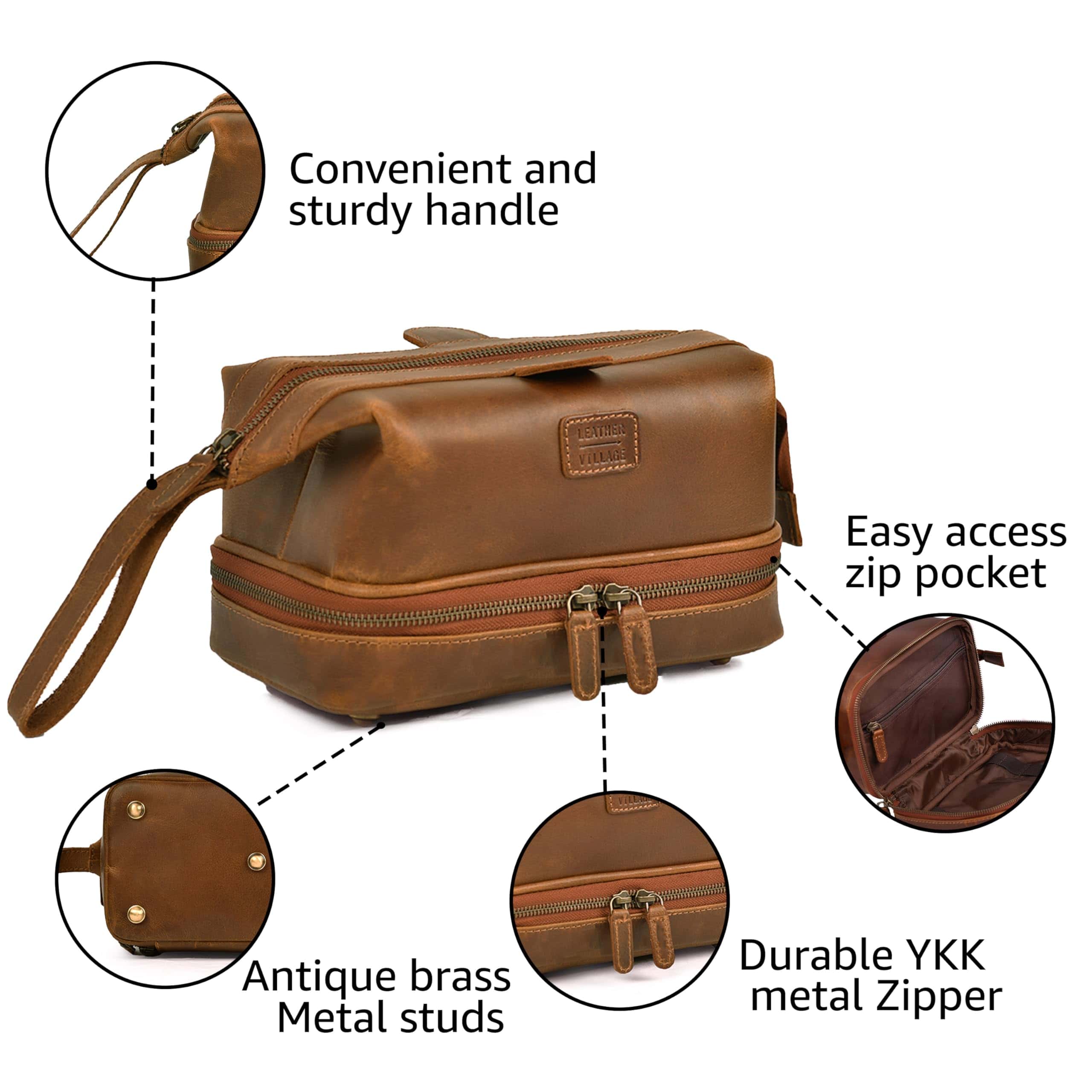 LEATHER VILLAGE Bolsa de Aseo de Cuero Genuino – Grande Kit - Imagen 4