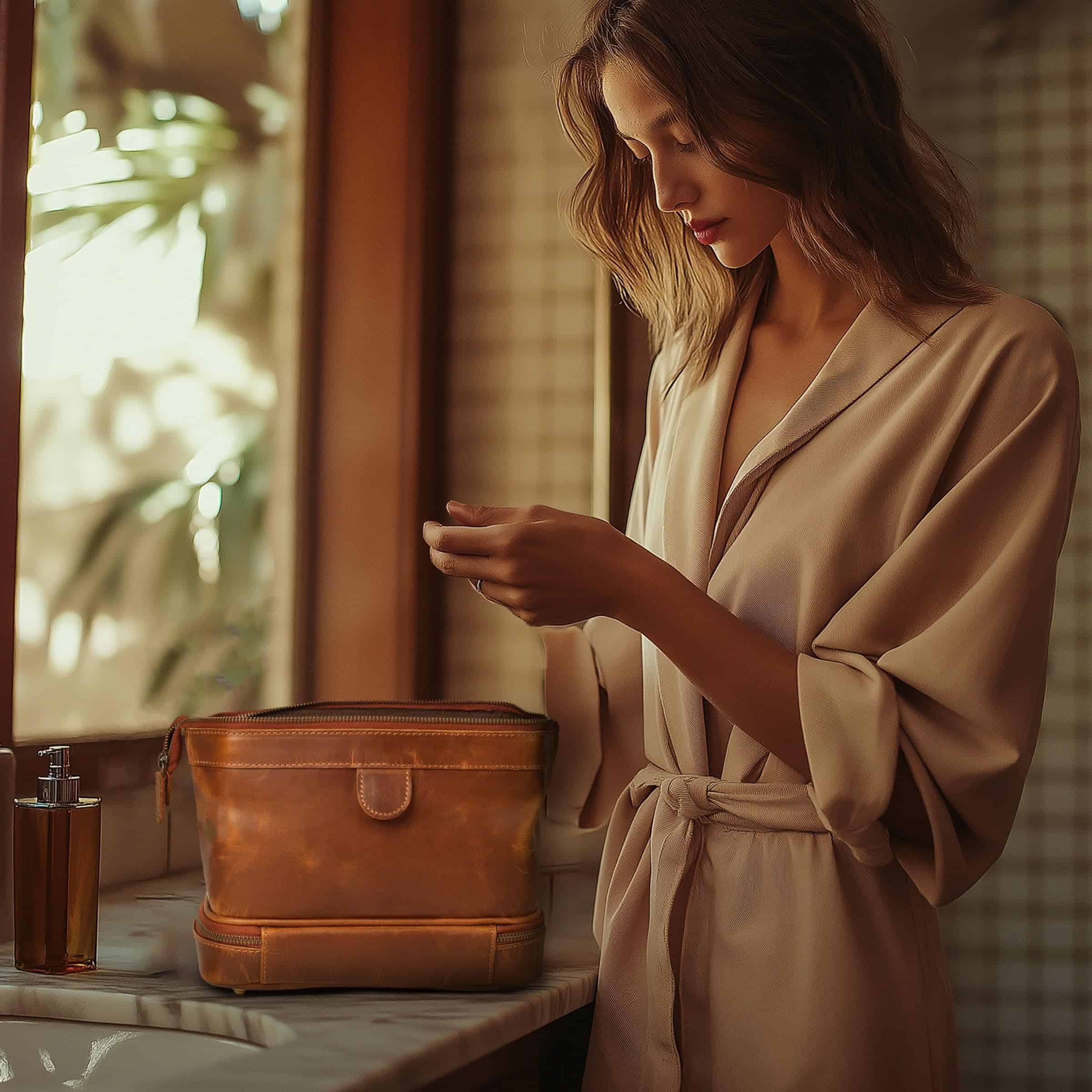 LEATHER VILLAGE Bolsa de Aseo de Cuero Genuino – Grande Kit - Imagen 8