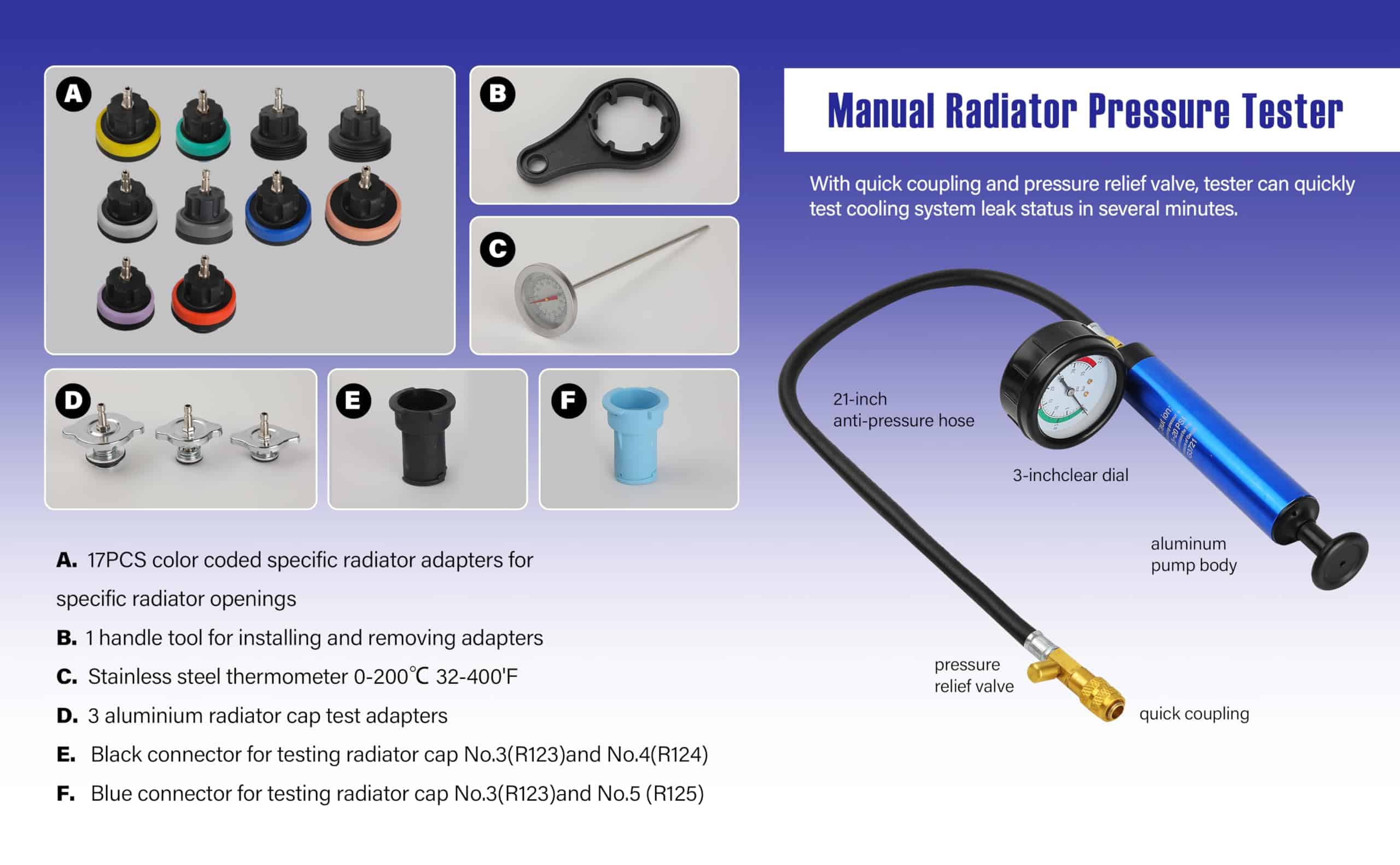 Kit de Prueba de Presión del Radiador Universal 18 Piezas - Imagen 6
