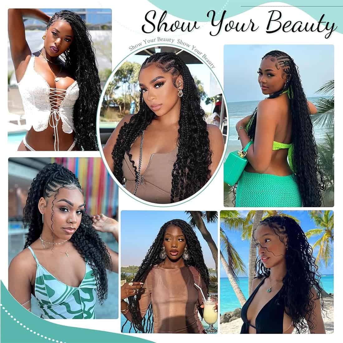 Extensiones de Cabello de Onda Profunda para Trenzas Boho - Imagen 7