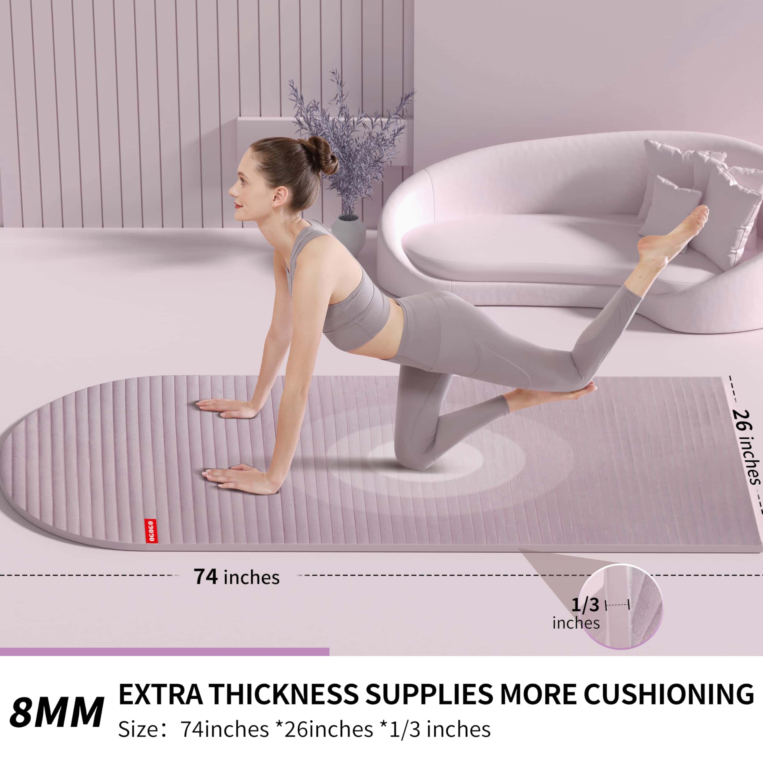 Tapete de Yoga OGOGO con Acabado de Gamuza, -Rosa - Imagen 3