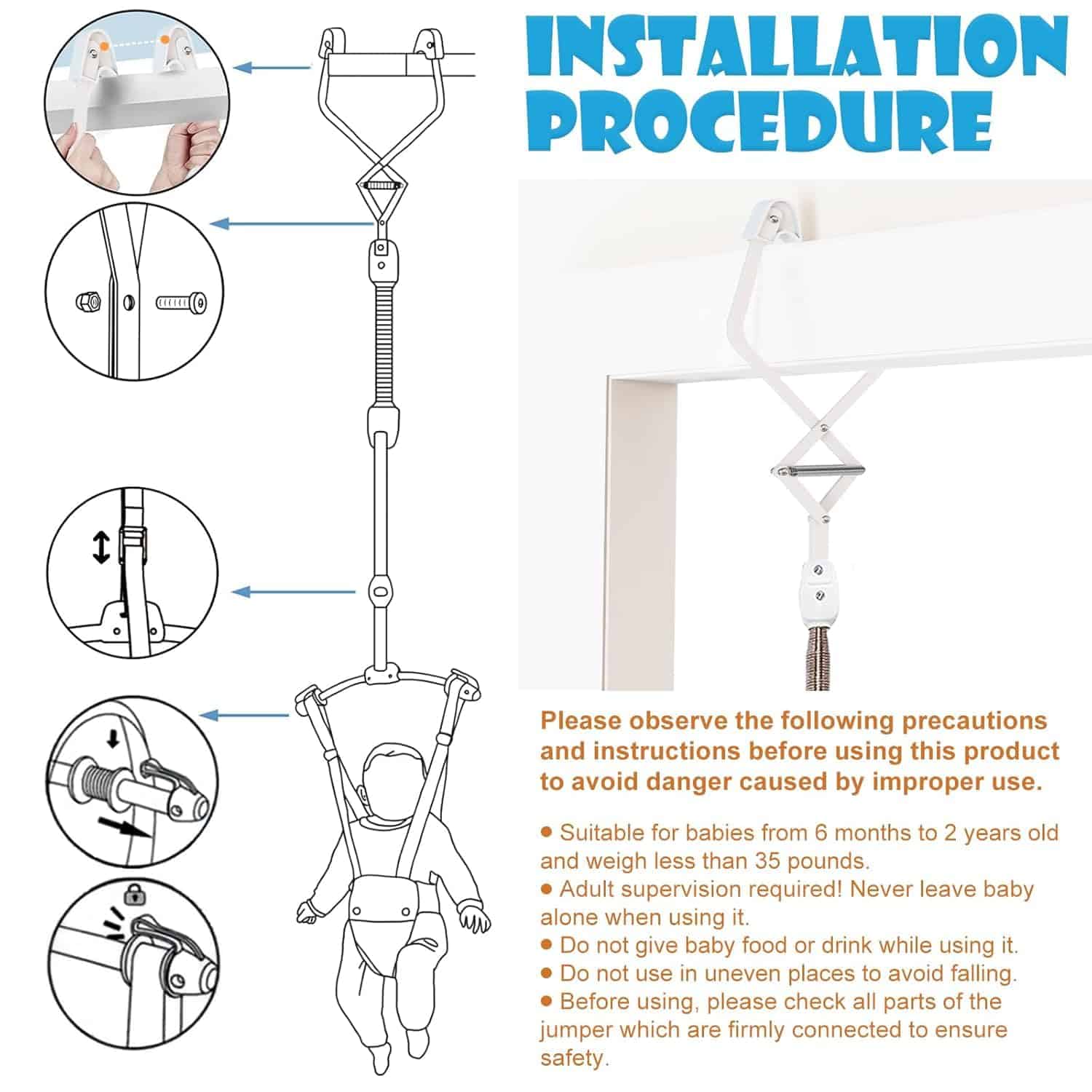 Saltador para bebés, Saltador de Puerta para Bebés con - Imagen 6