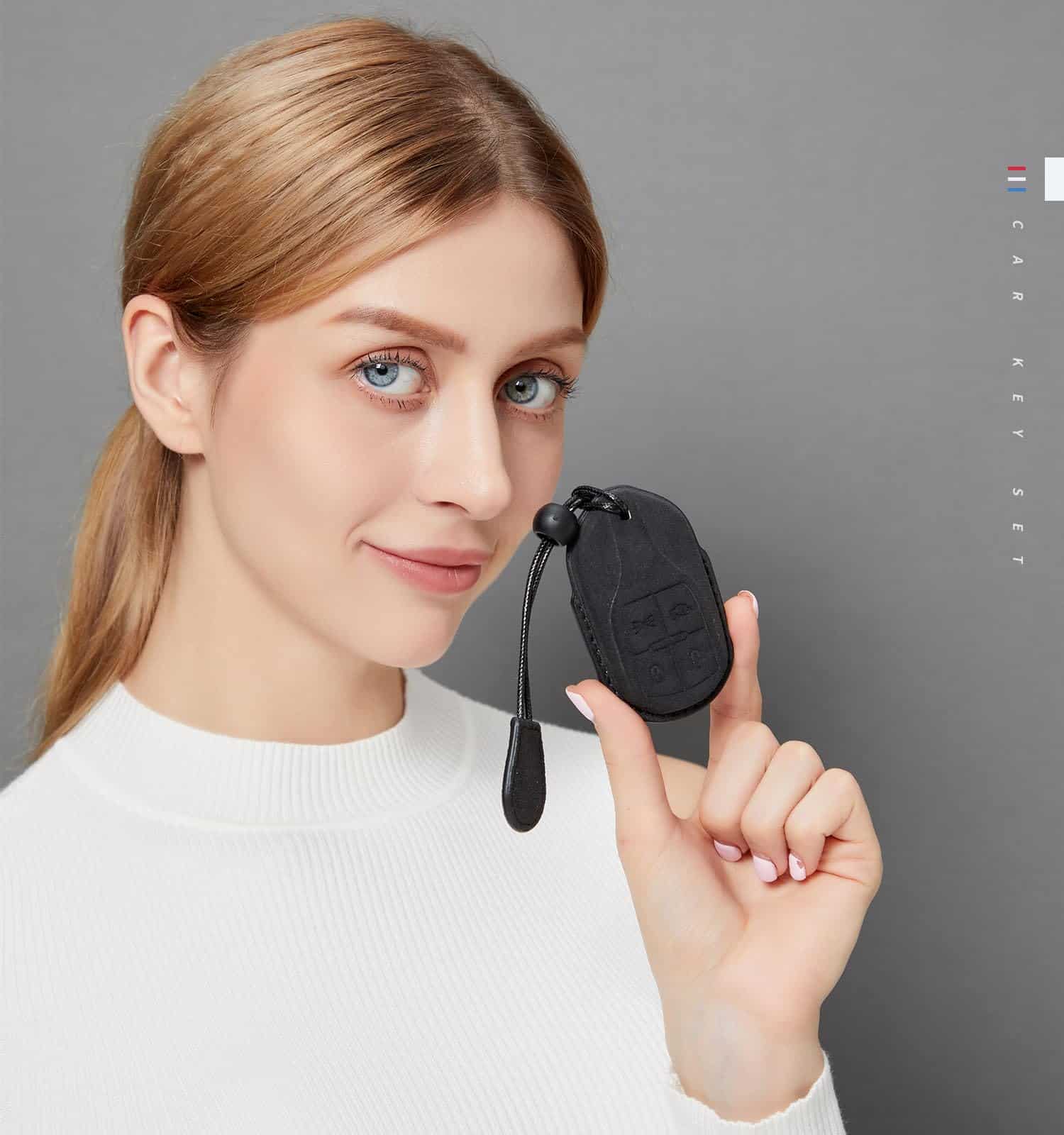 Funda de Cuero de Gamuza Genuina Compatible con Llavero - Imagen 4