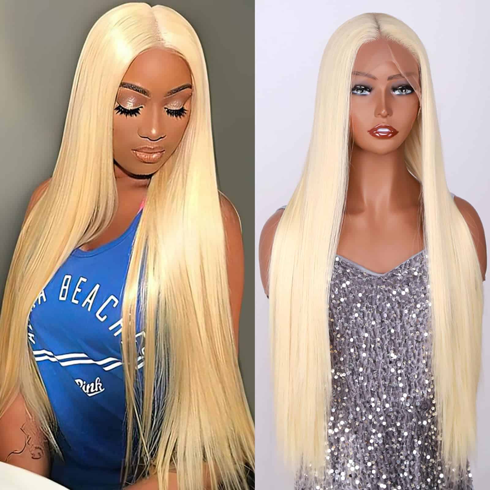 Peluca Larga Recta de Encaje Frontal Sintética Pelo Pre