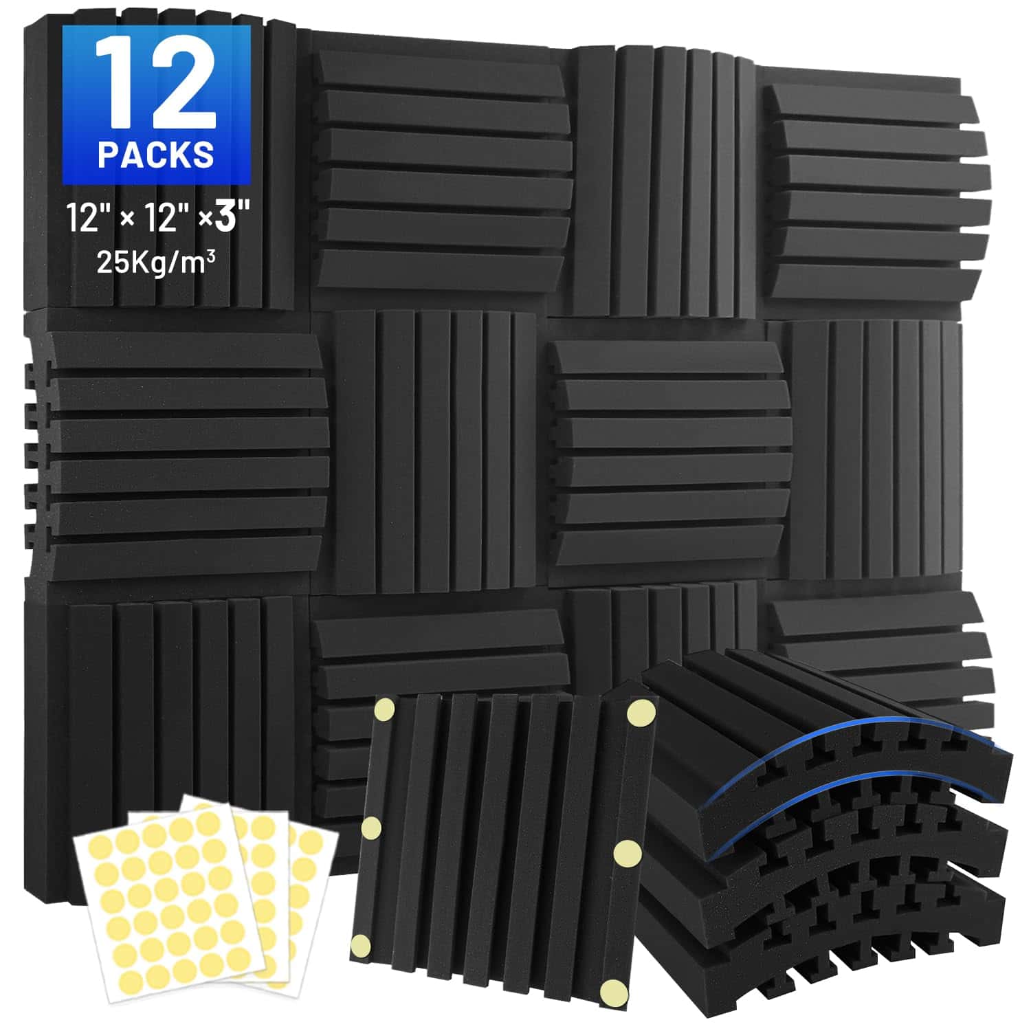 Paquete de 12 Paneles de Espuma Acústica Curvada Focusound