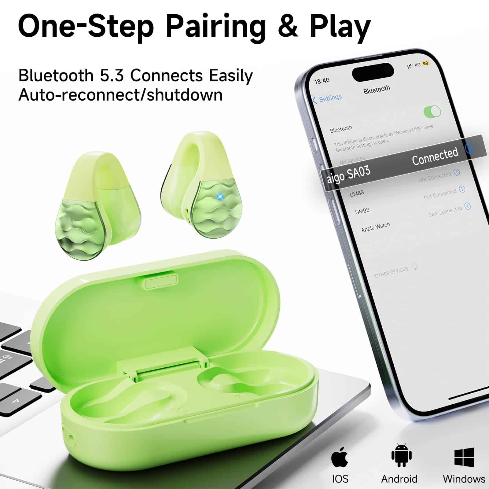 Audífonos inalámbricos aigo Earbud Bluetooth, clip de oído - Imagen 5