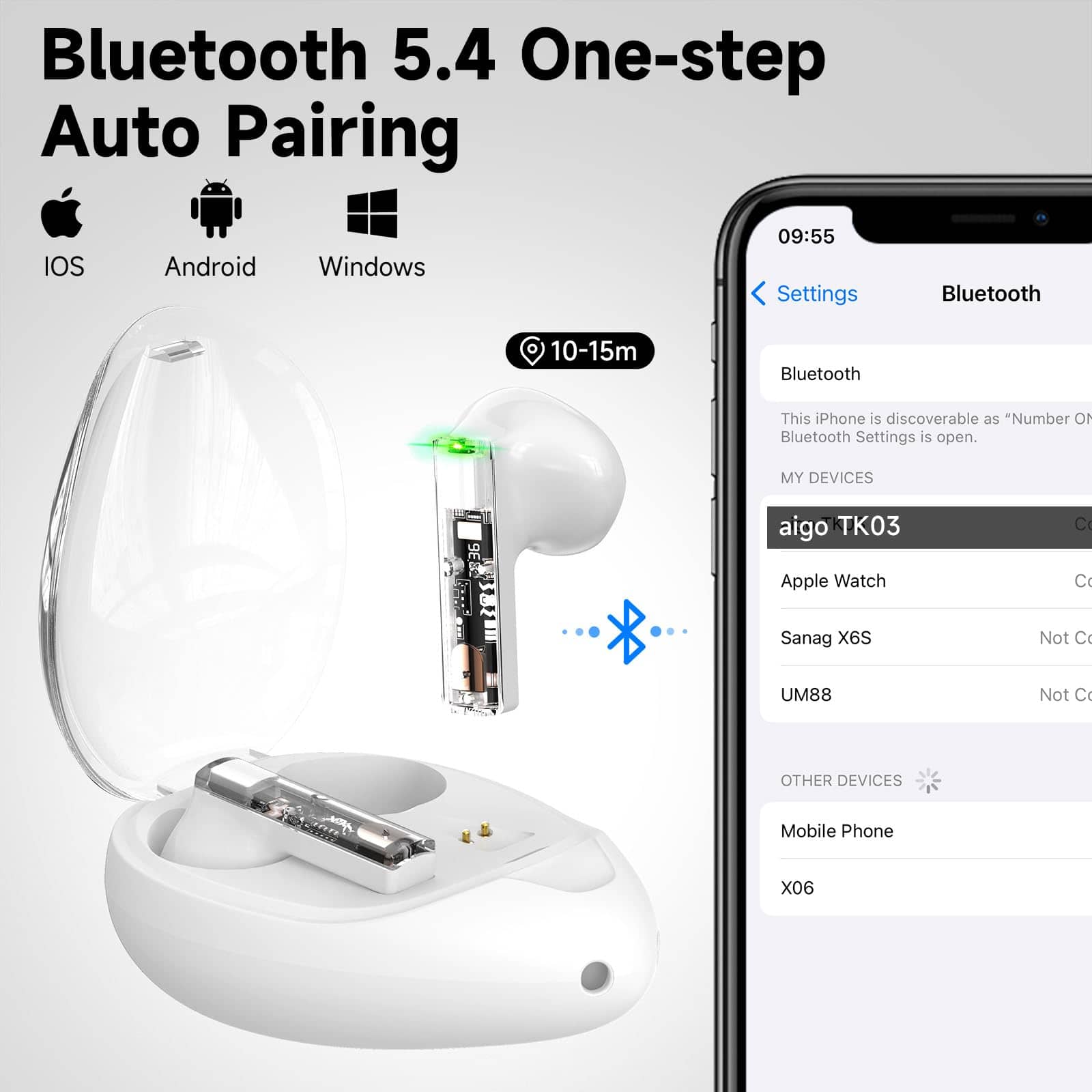 Auriculares inalámbricos aigo True con estuche transparente - Imagen 3