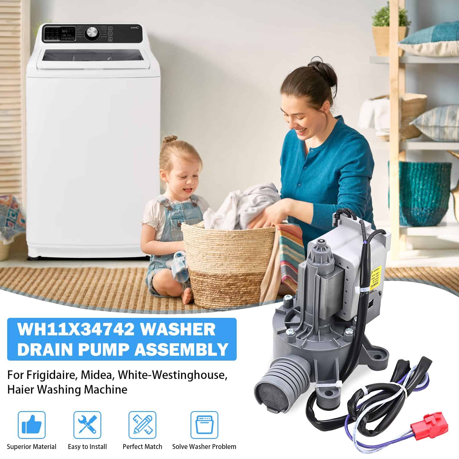 WH11X34742 Bomba de Drenaje de Lavadora Compatible con - Imagen 3