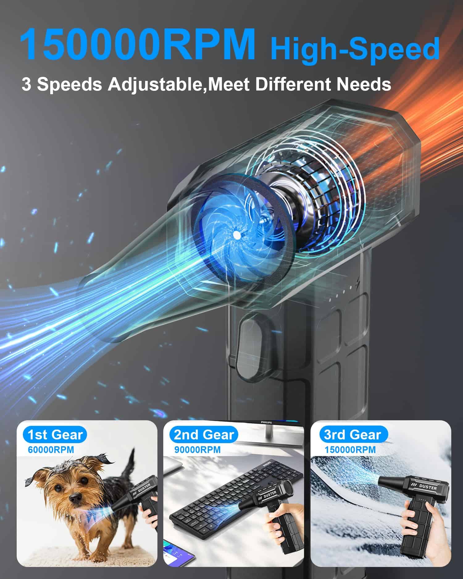 Limpiador de aire comprimido EOUMJE-150,000RPM Limpiador - Imagen 3