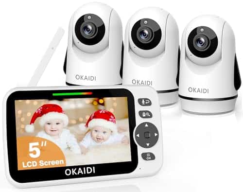 Monitor de Bebé OKAIDI con 3 Cámaras, Pantalla de 5", Sin