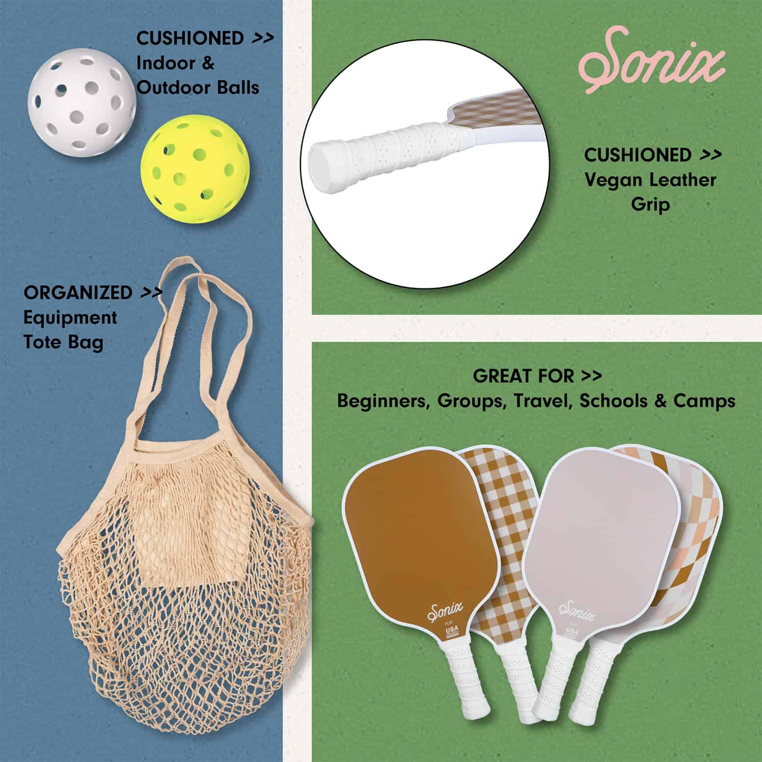 Set de 4 Palas de Pickleball Sonix | Aprobado -Toffee/Checkm - Imagen 4