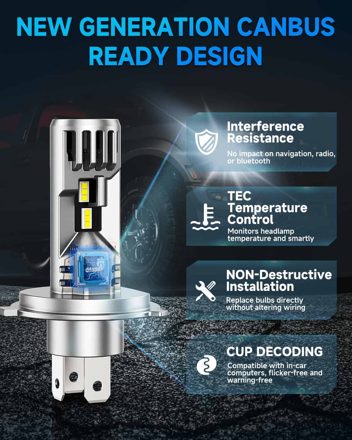Bombillas de luz de conducción LED FAHREN H4, 33000LM 800% - Imagen 7