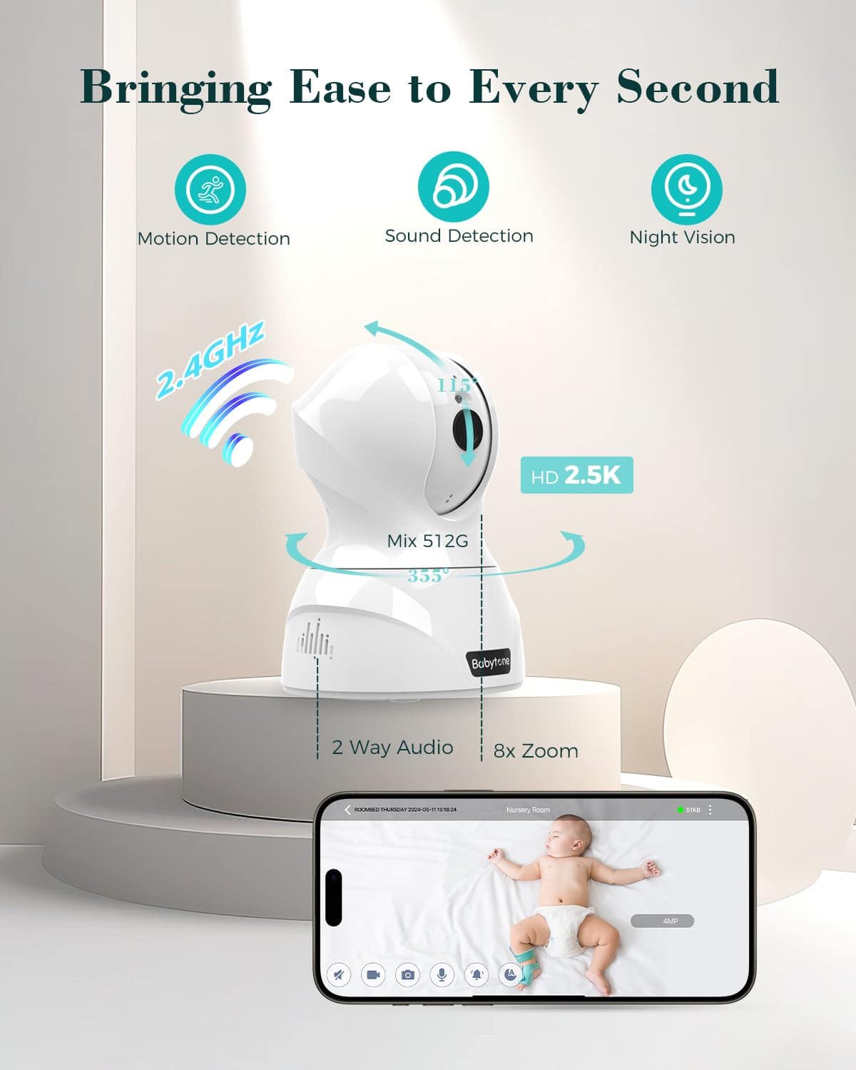 Babytone Smart Baby Monitor 2.5K Cam, Video Baby Monitor - Imagen 5