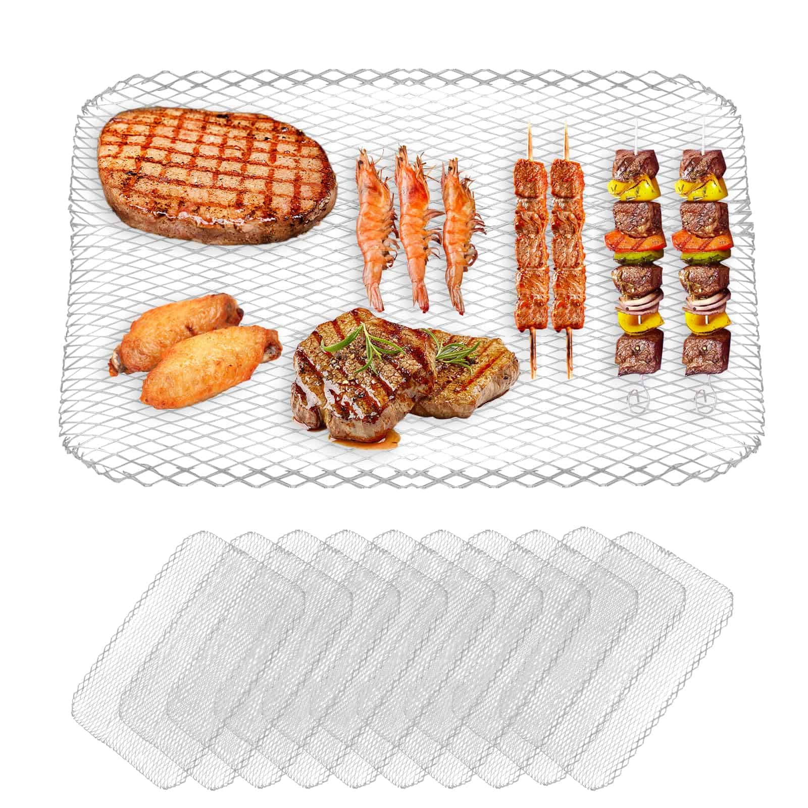 Juego de 10 Tapetes de Malla para Parrilla de BBQ, Bandeja