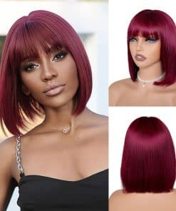 Pelucas de Bob de Pelo Humano 99J Borgoña con Flequillo