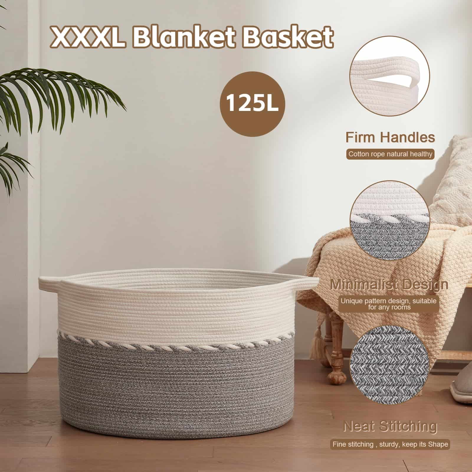 Canasto extra grande para mantas OIAHOMY 125L, 25" x 16", - Imagen 6