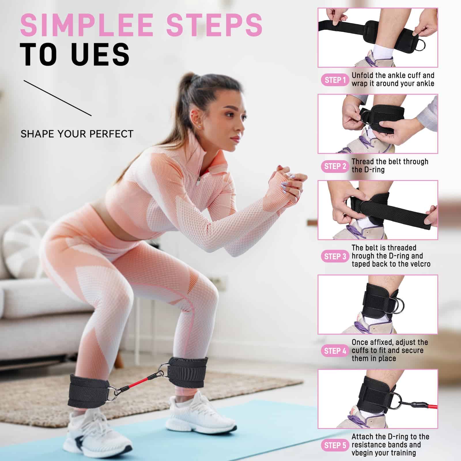 Agorizeo Bandas de Resistencia para Tobillo con Puños para - Imagen 7