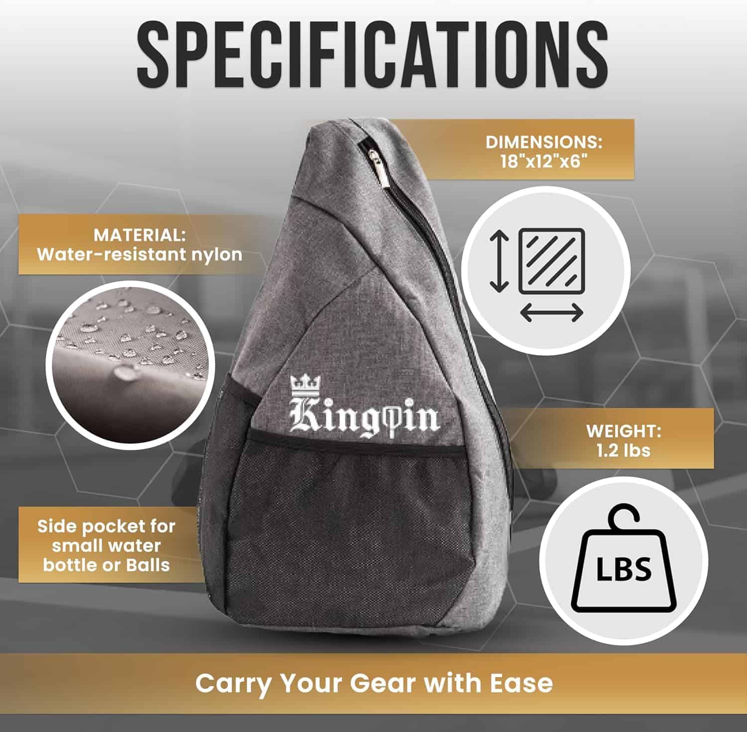 Bolso de Pickleball Kingpin Gris/Negro, Compacto, de Nylon - Imagen 4