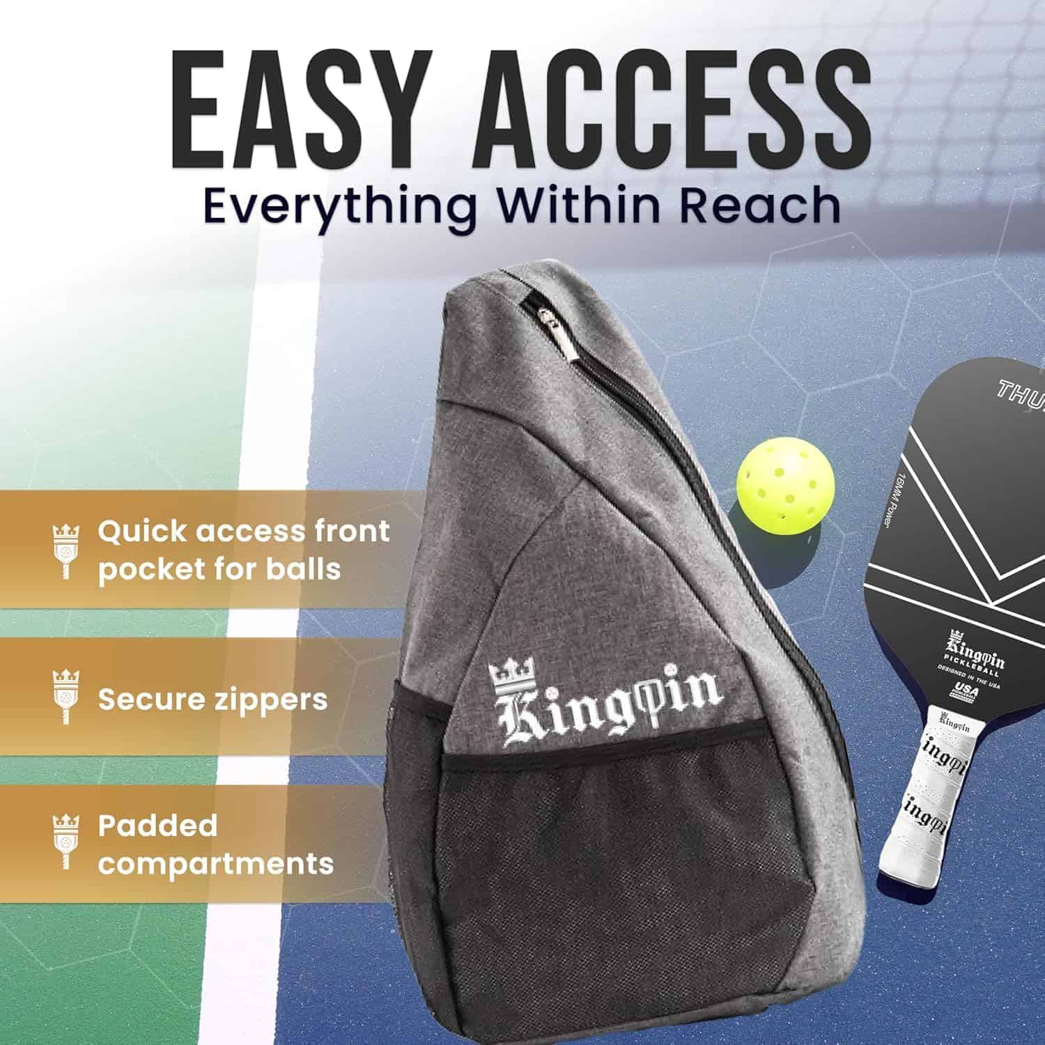 Bolso de Pickleball Kingpin Gris/Negro, Compacto, de Nylon - Imagen 5