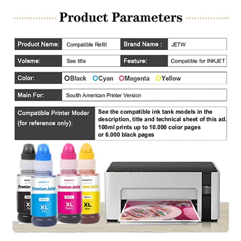 JETW 502 Tinta de Recarga de Gran Capacidad 6 x 100ml - Imagen 6