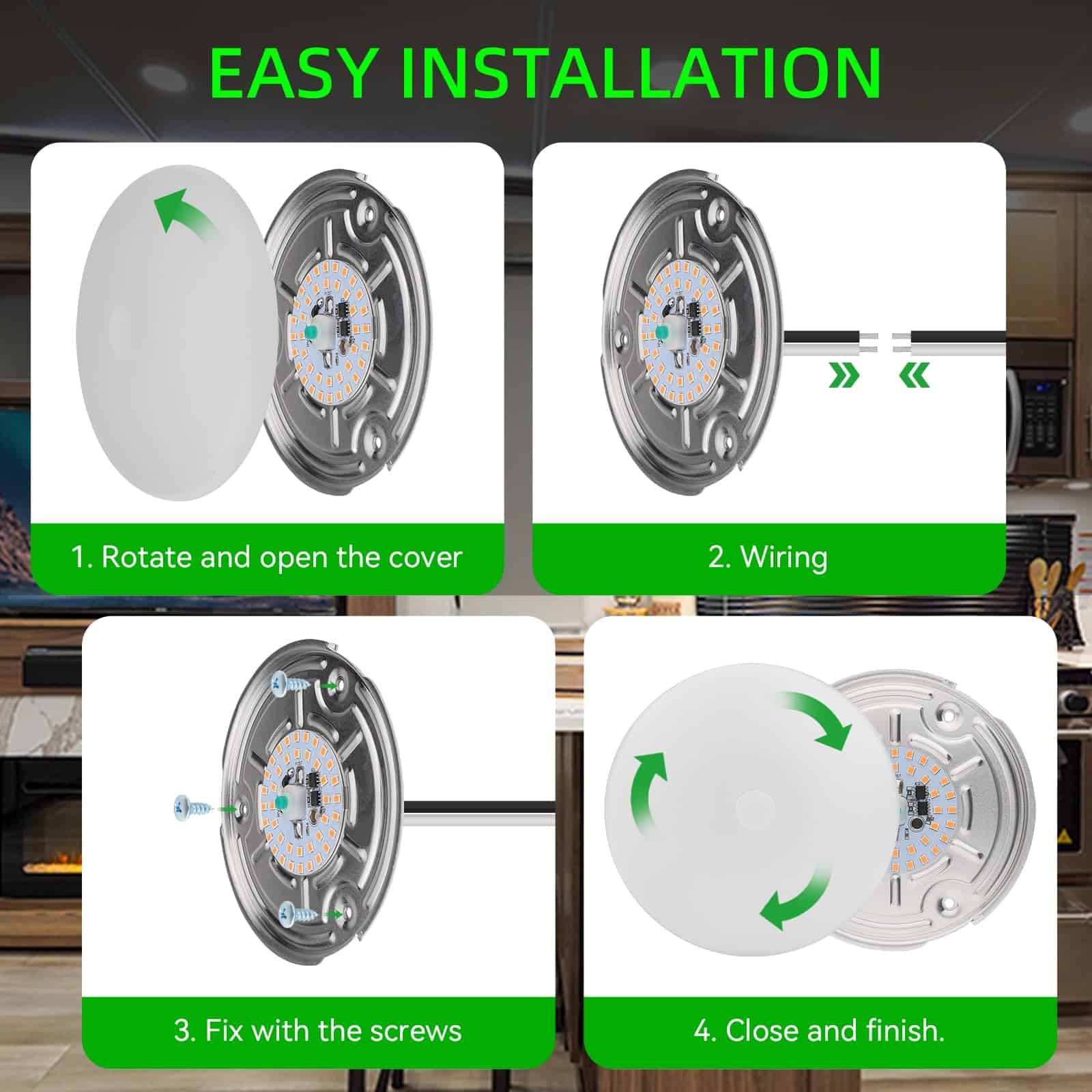 Luz de Techo para RV ULITECO 12V, 4.5 Pulgadas Luz Interior - Imagen 7