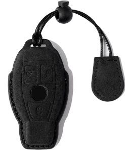 Estuche de Cuero Genuino de Gamuza para Llave -Negro