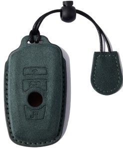 Estuche de Cuero Genuino de Gamuza para Llave -Verde Oscuro